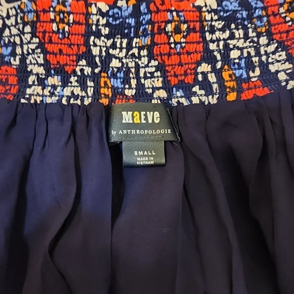 Maeve X Anthropologie Blue‎ Floral Print Flowy Smocked Mini Skirt S Petite